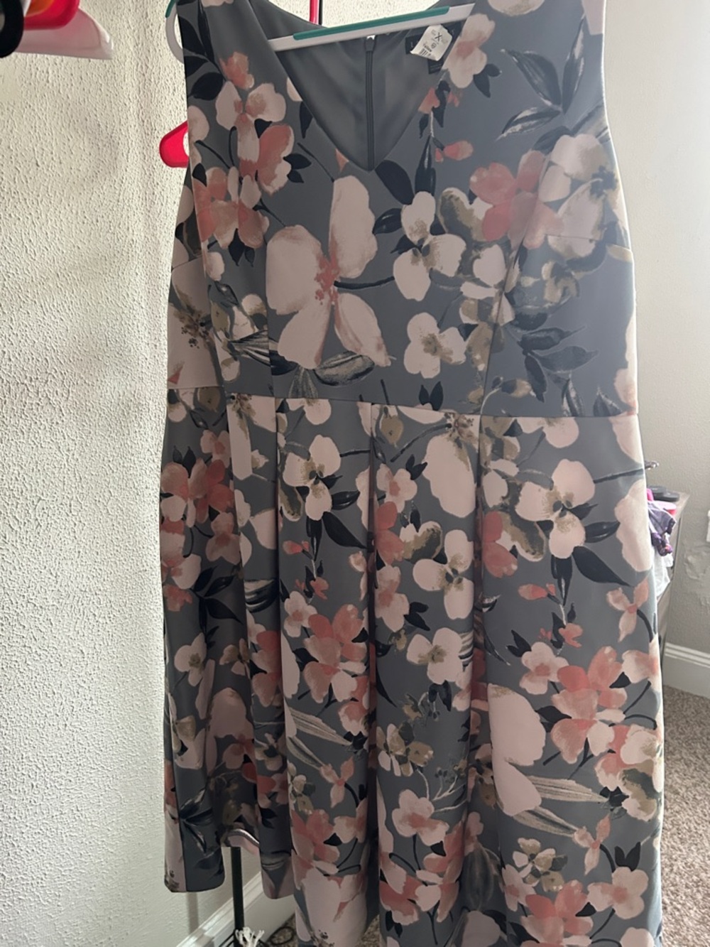 Lane Bryant Gray Floral Midi Dress with Pink and White Blooms